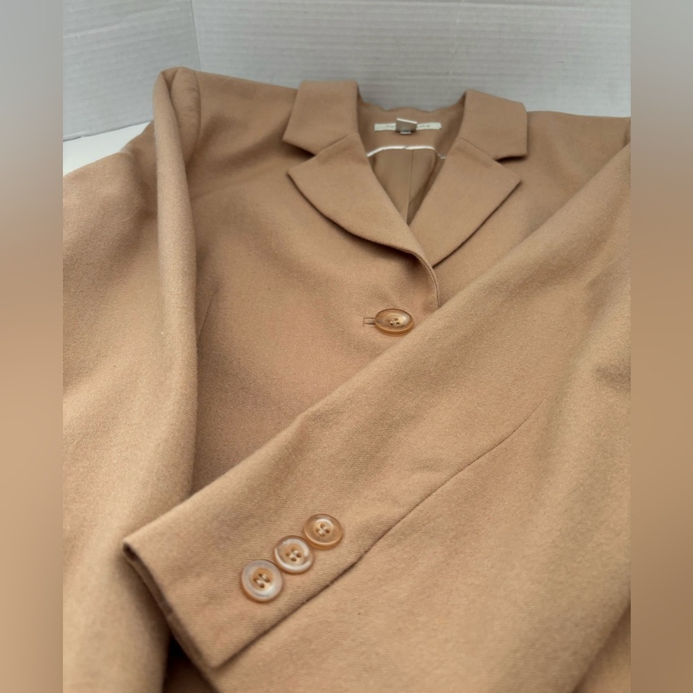 NWOT WOOL THREE BUTTON CAMEL LONG SLEEVE APPLESEEDS LINED BLAZER SZ 14 - Picture 8 of 13